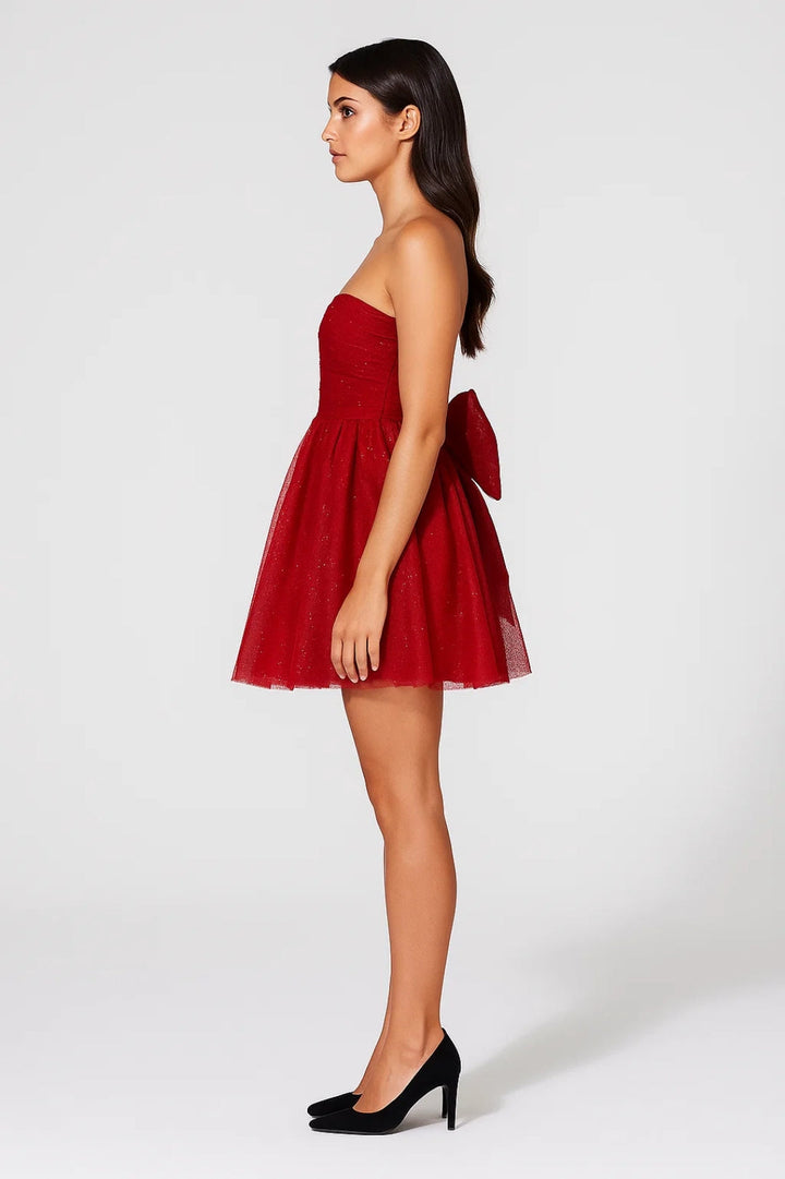 Mini Jurk Dames - Strapless met Volumineuze Tule Rok | Feestelijk