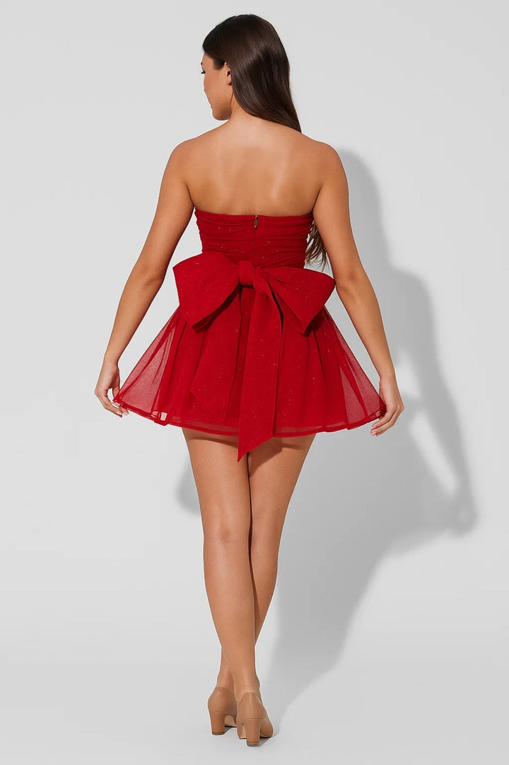 Mini Jurk Dames - Strapless met Volumineuze Tule Rok | Feestelijk