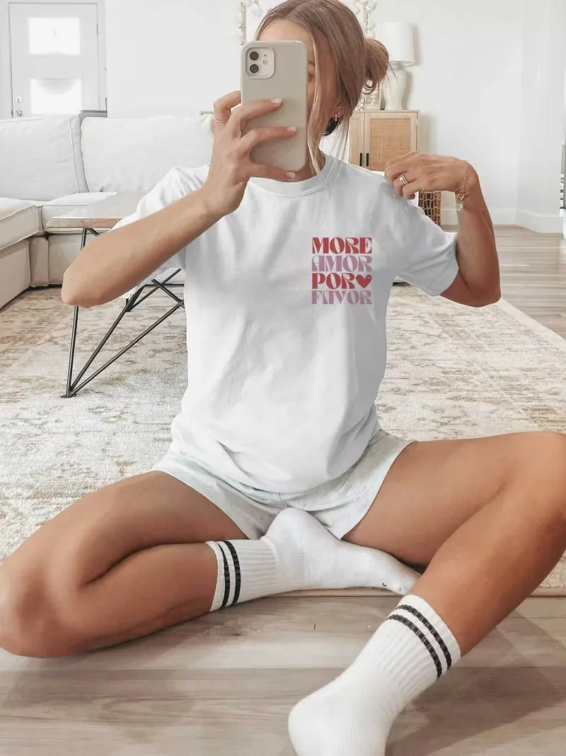 More Amore Por Favor T-shirt met print en korte mouwen
