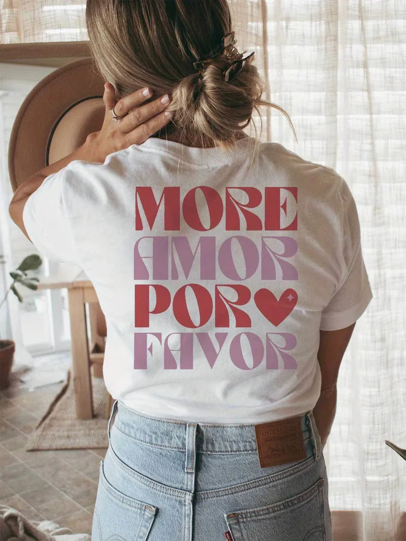 More Amore Por Favor T-shirt met print en korte mouwen