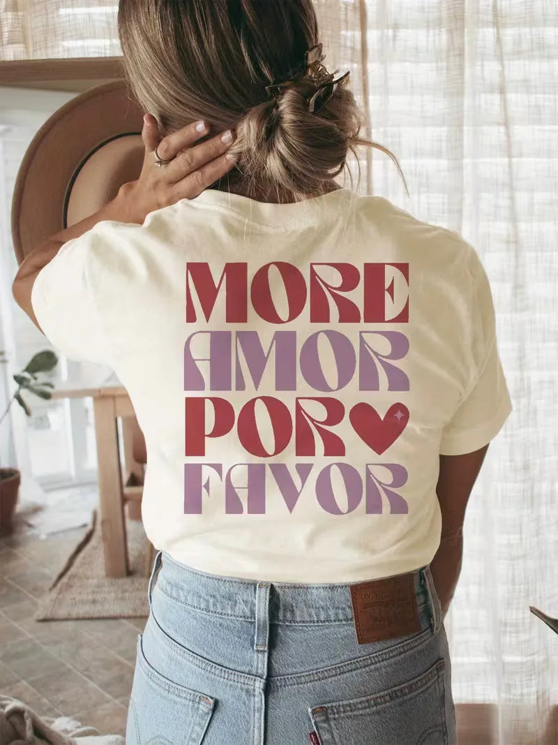 More Amore Por Favor T-shirt met print en korte mouwen