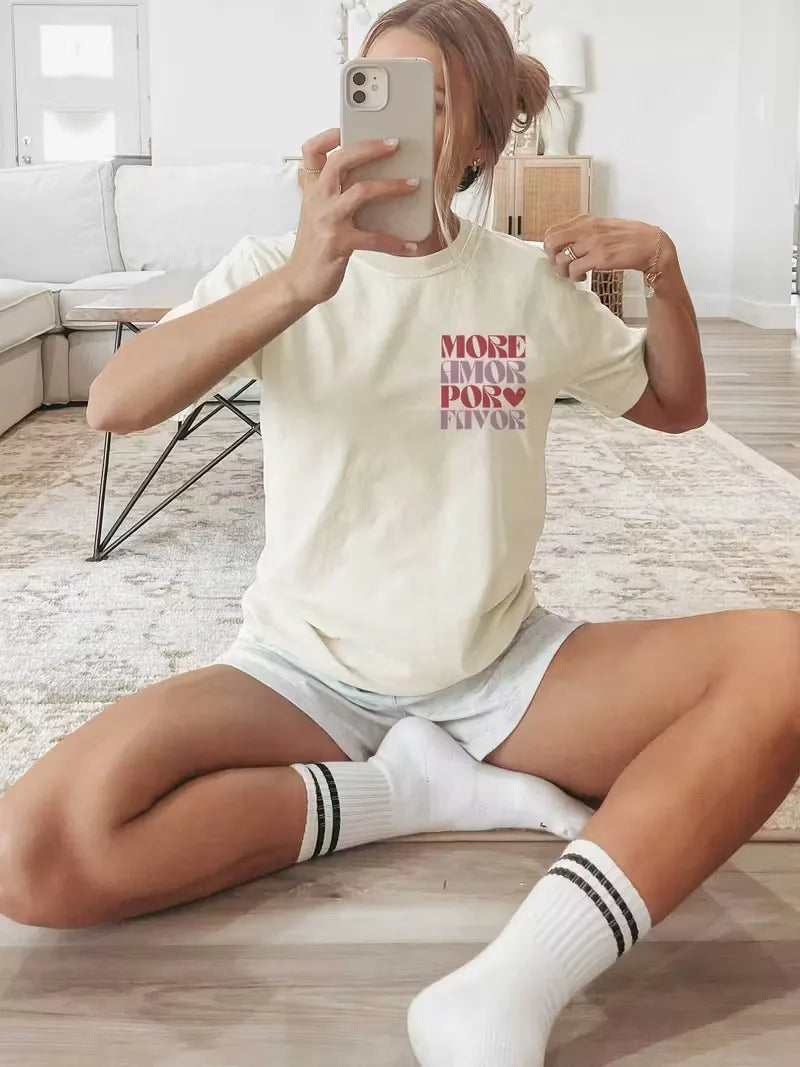 More Amore Por Favor T-shirt met print en korte mouwen