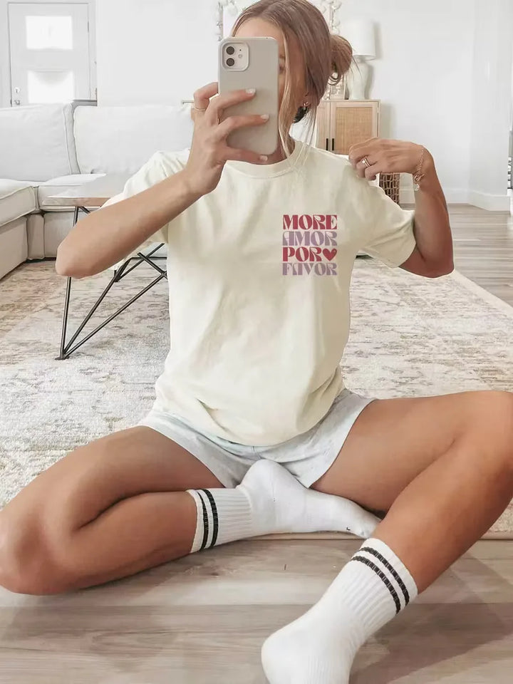 More Amore Por Favor T-shirt met print en korte mouwen