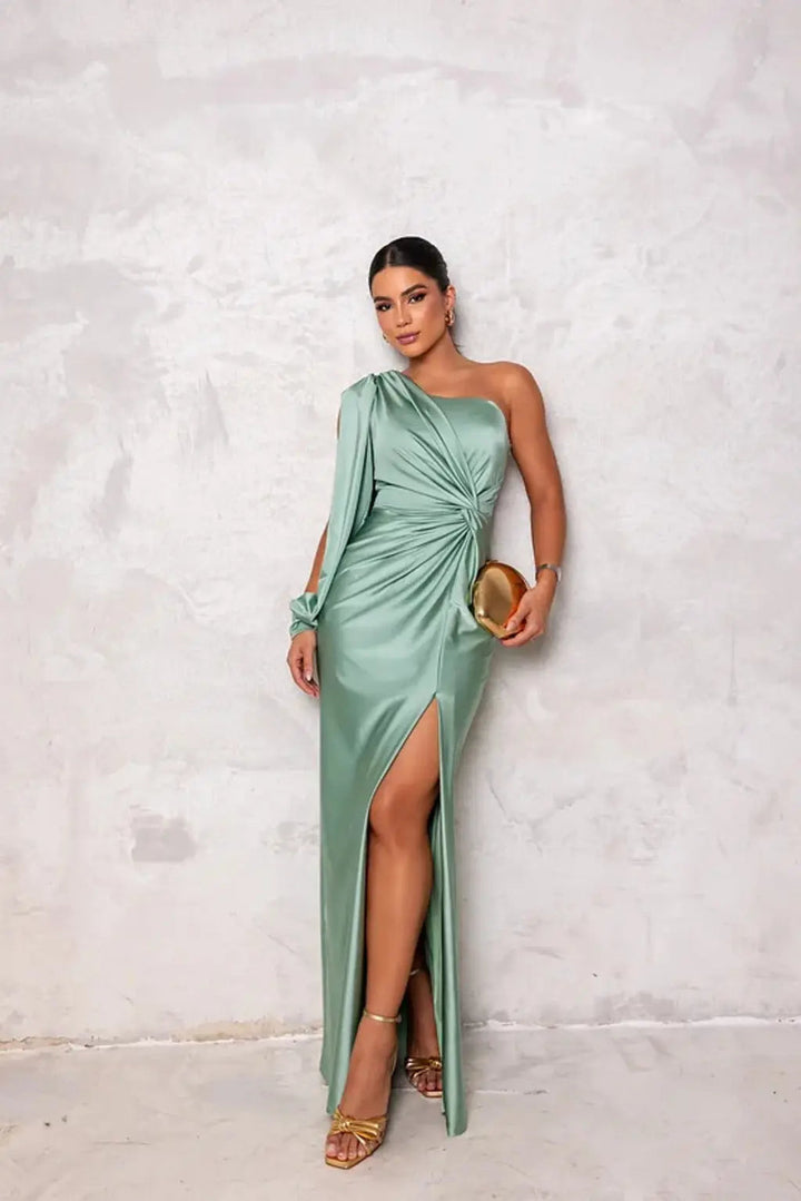 Tess - Chique Bruiloft Gastenjurk Dames One Shoulder met Hoge Split en Maxi Lengte
