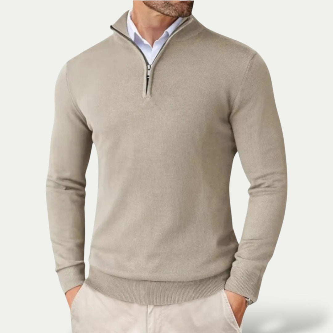 Trui van kasjmier met halve rits en slim fit