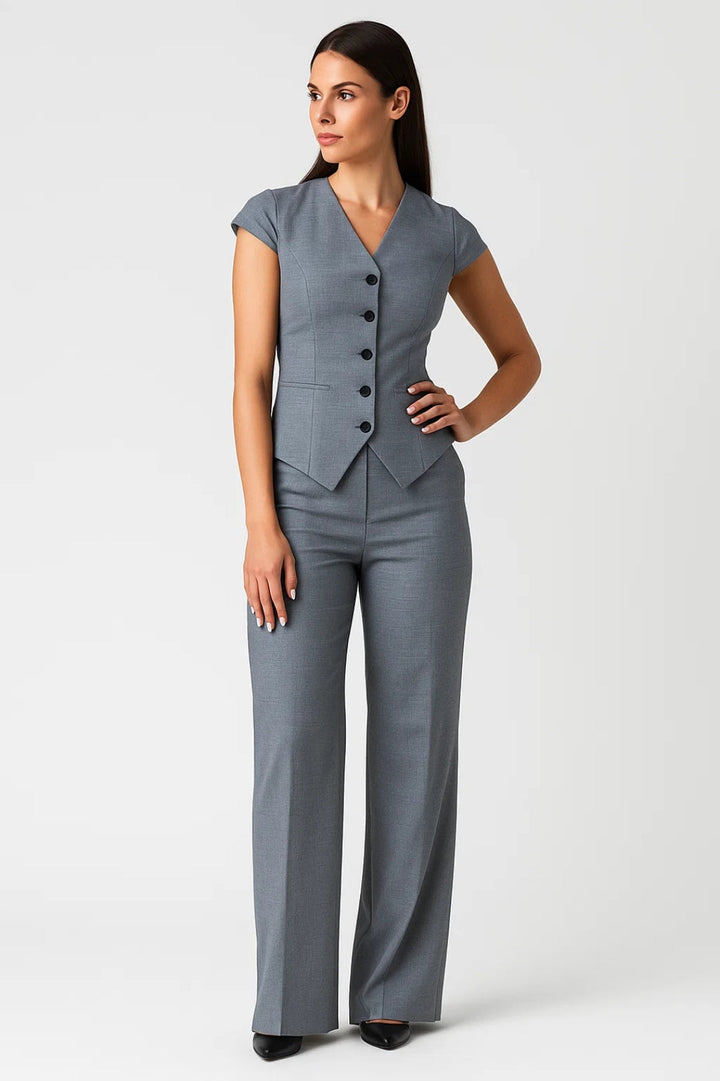 Set Dames - Getailleerd Vest met Pantalon en V-hals | Chique