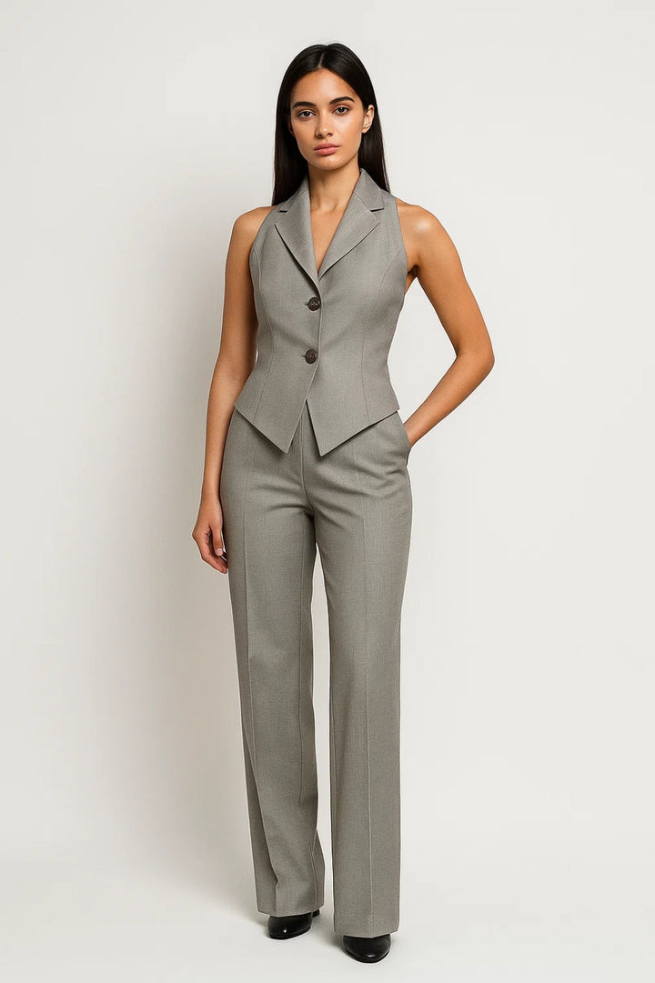 Set Dames - Getailleerd Gilet met Pantalon en Revers Kraag | Chique