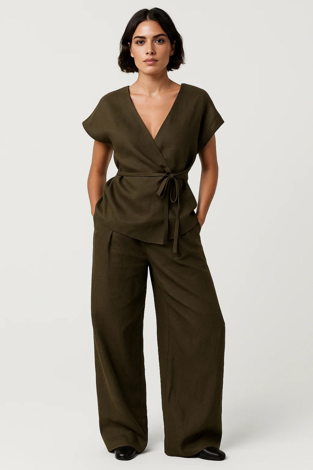 Set Dames - Wikkel Top met Wijde Broek en Strikceintuur | Elegant