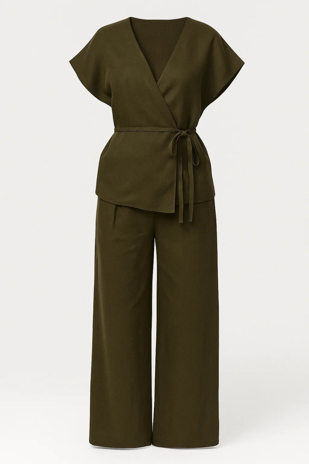 Set Dames - Wikkel Top met Wijde Broek en Strikceintuur | Elegant