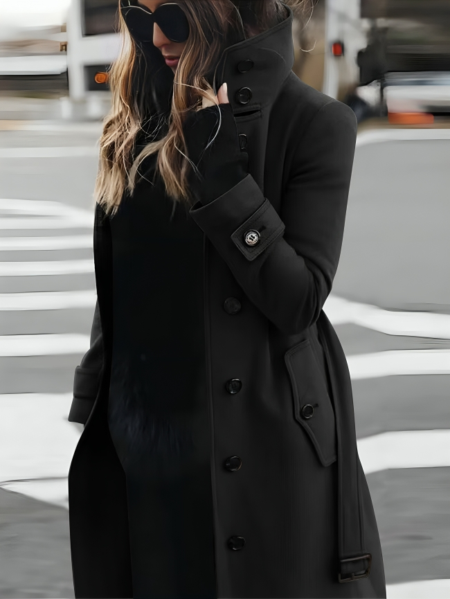 Dames Elegante Trenchcoat met Hoge Kraag en Ceintuur