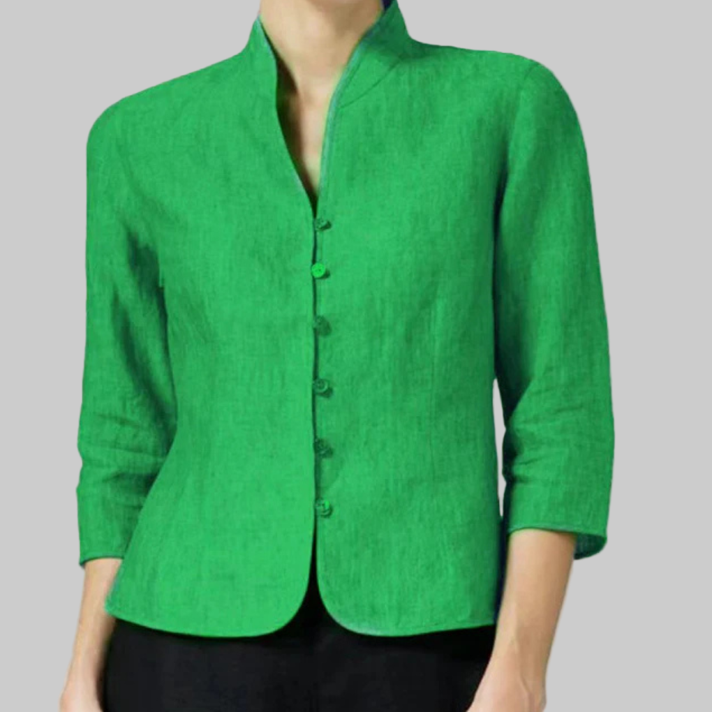 Stijlvolle Luchtige Dames Blouse Met Opstaande Kraag En Knopen