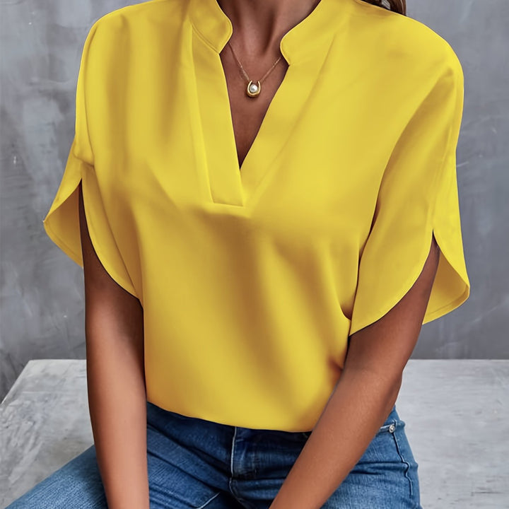 Dames Elegante Blouse met V-Hals en Korte Mouwen