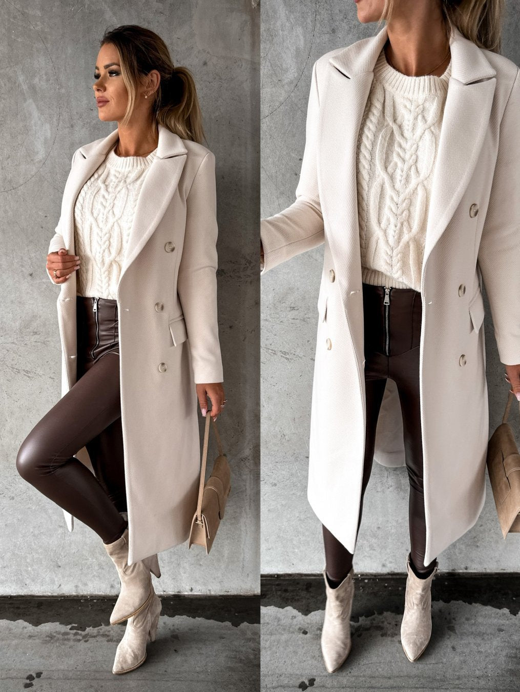 Elegante Lange Wollen Manteljas voor Dames