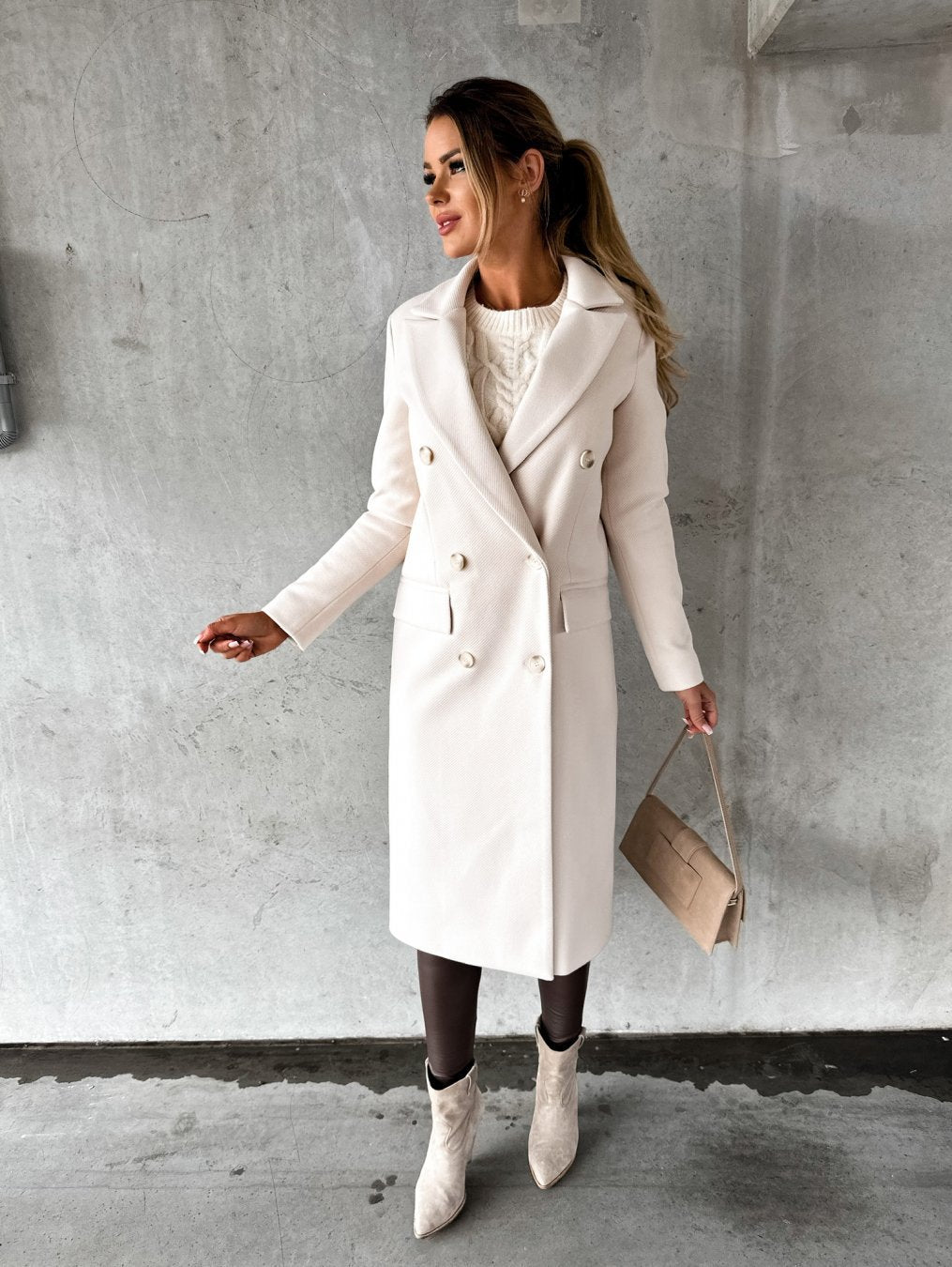 Elegante Lange Wollen Manteljas voor Dames