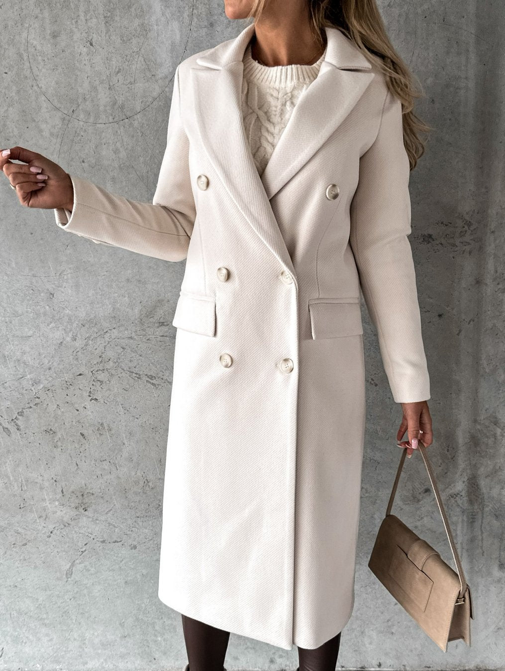 Elegante Lange Wollen Manteljas voor Dames