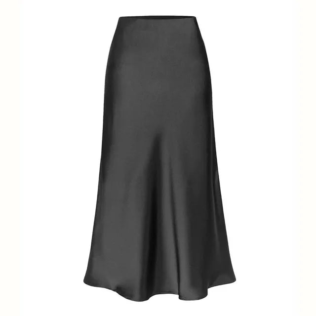 A Lijn Satin Look Midi Rok Voor Dames Met Split En Hoge Taille