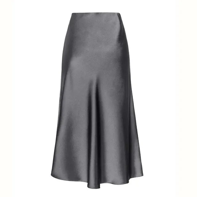 A Lijn Satin Look Midi Rok Voor Dames Met Split En Hoge Taille