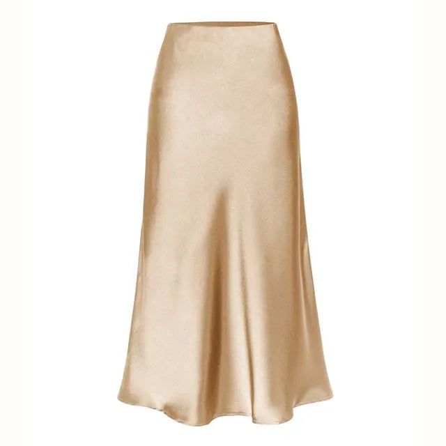 A Lijn Satin Look Midi Rok Voor Dames Met Split En Hoge Taille
