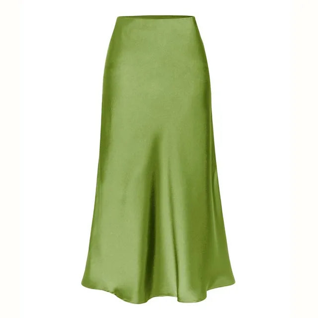 A Lijn Satin Look Midi Rok Voor Dames Met Split En Hoge Taille
