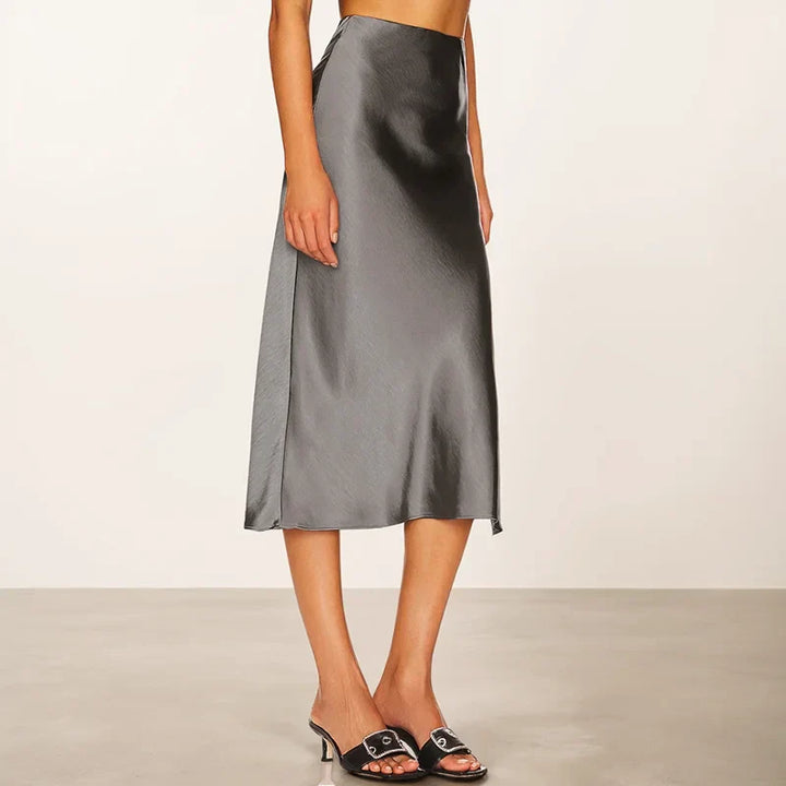 A Lijn Satin Look Midi Rok Voor Dames Met Split En Hoge Taille