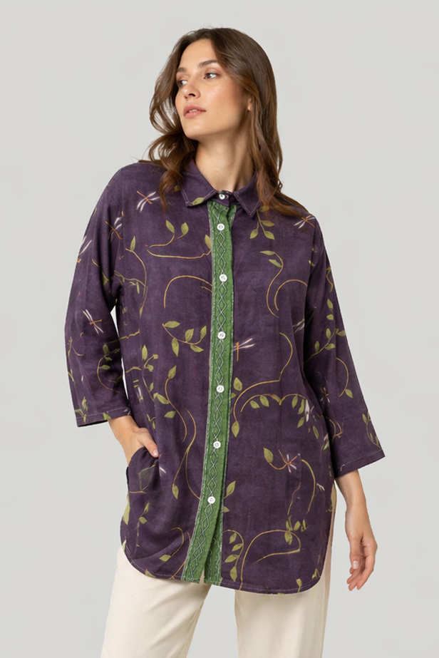 Vrouwen Luchtige Tuniekblouse Met V Hals En Lange Mouwen
