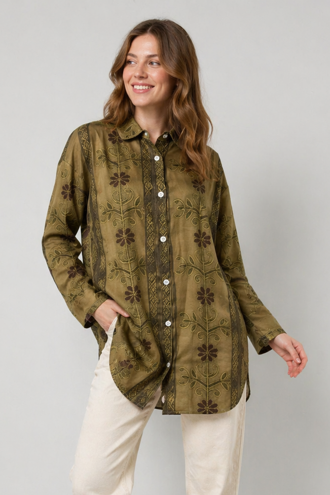 Vrouwen Luchtige Tuniekblouse Met V Hals En Lange Mouwen