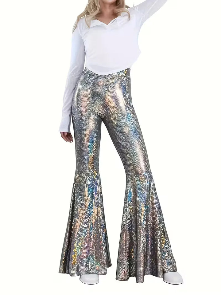 Wijdere feest broek met holografische afwerking