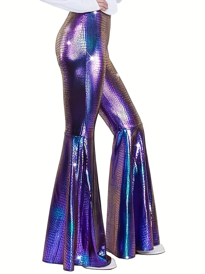 Wijdere feest broek met holografische afwerking