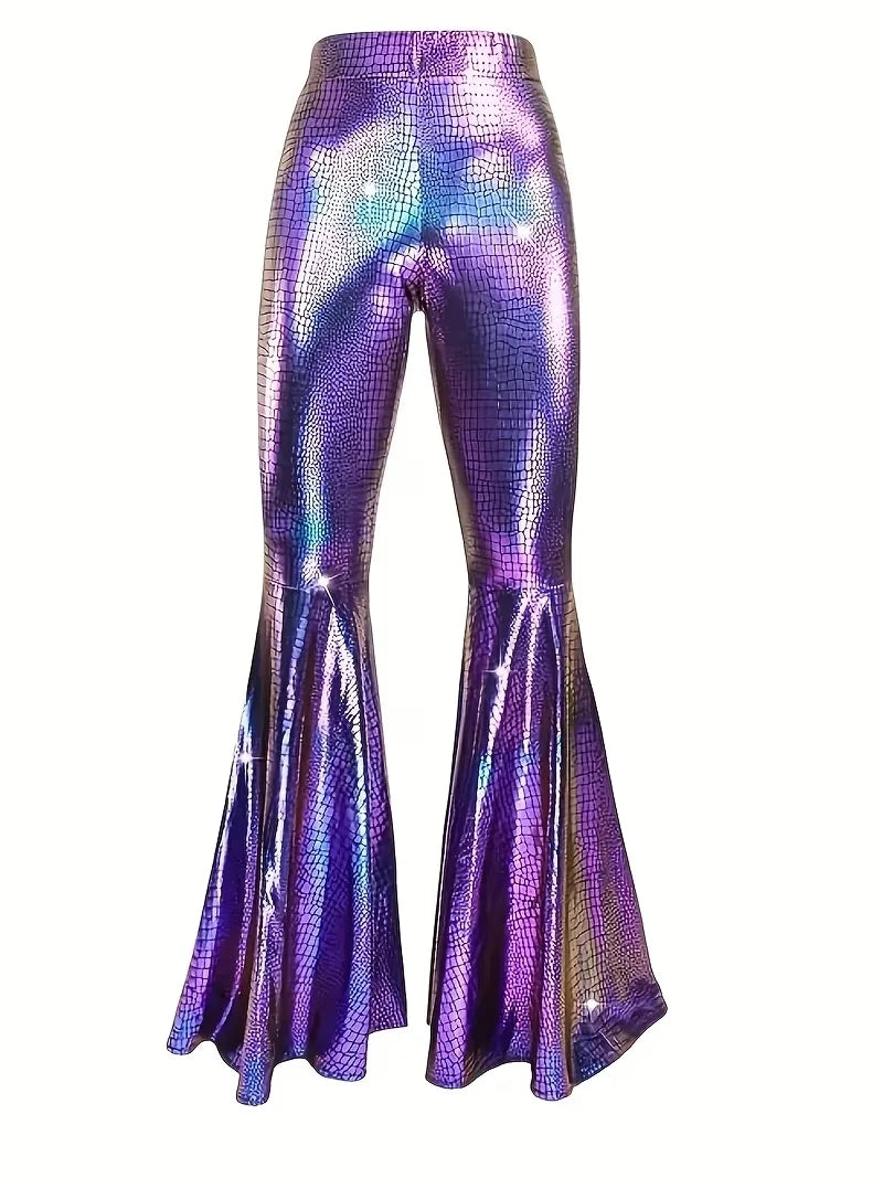 Wijdere feest broek met holografische afwerking