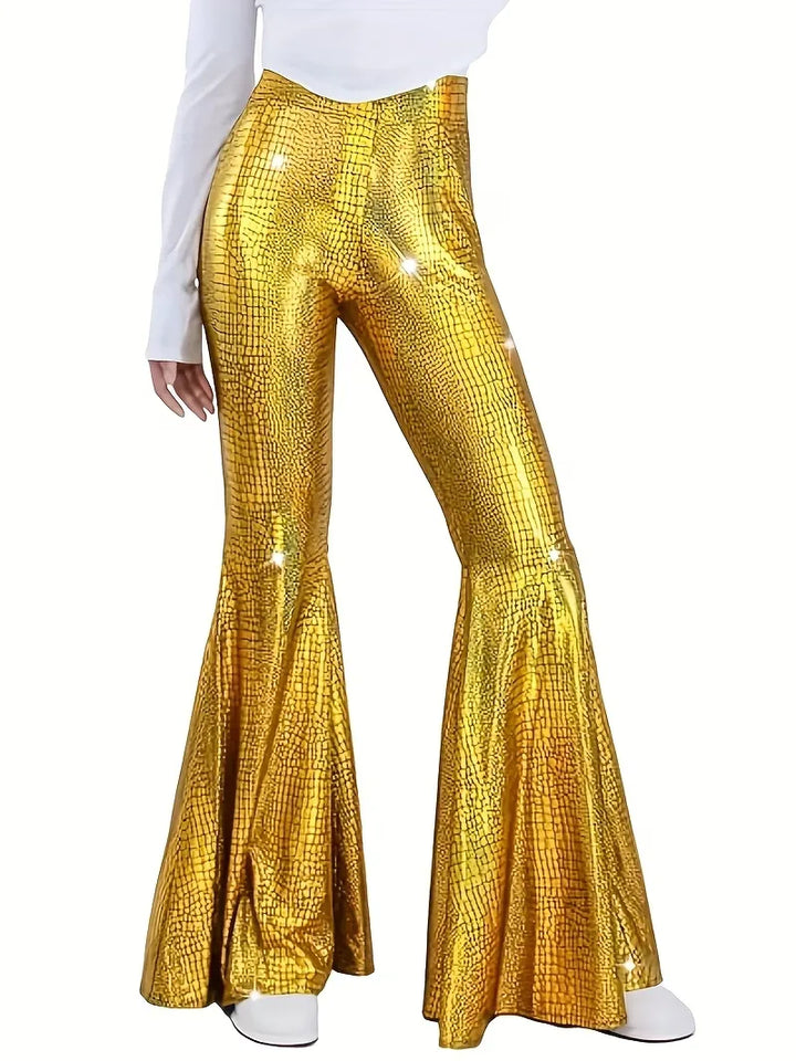 Wijdere feest broek met holografische afwerking