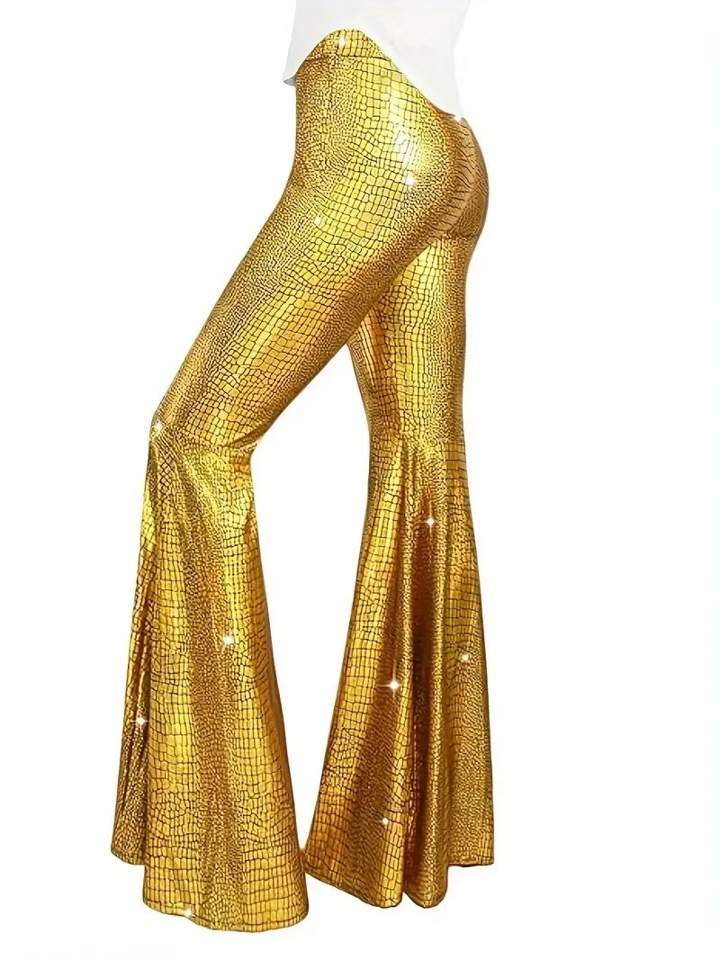 Wijdere feest broek met holografische afwerking