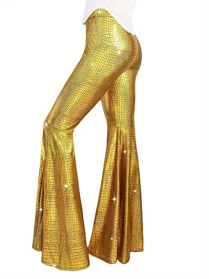 Wijdere feest broek met holografische afwerking