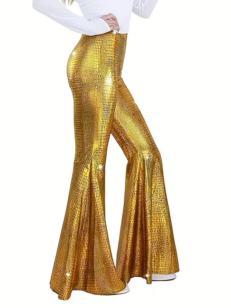 Wijdere feest broek met holografische afwerking
