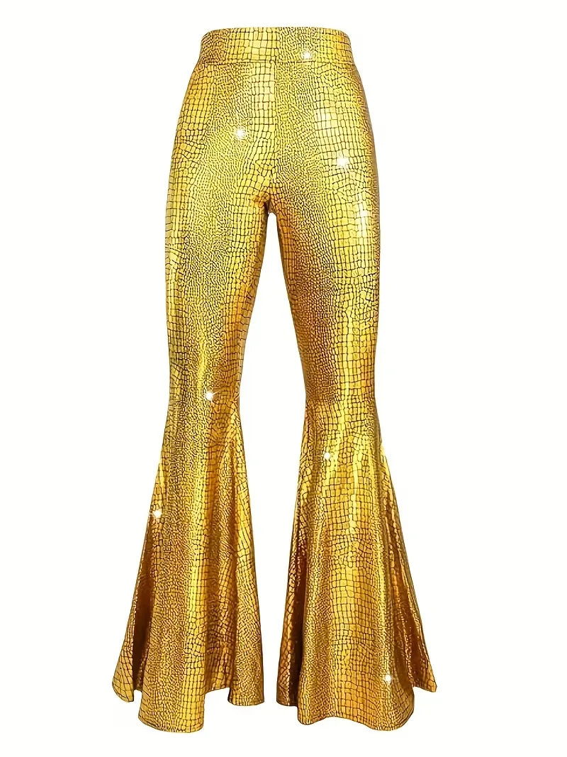 Wijdere feest broek met holografische afwerking