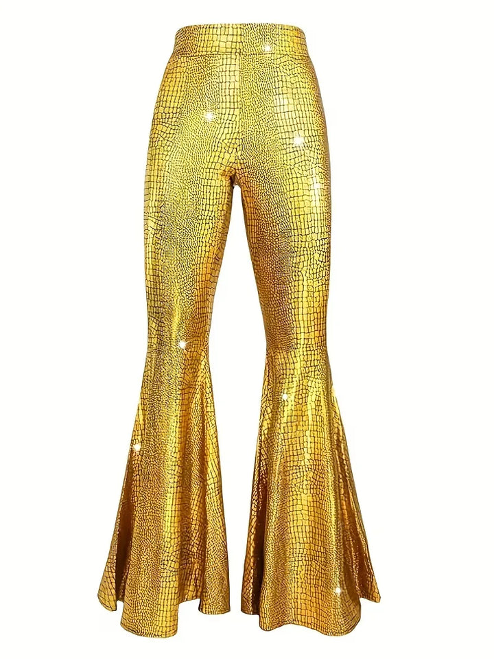 Wijdere feest broek met holografische afwerking
