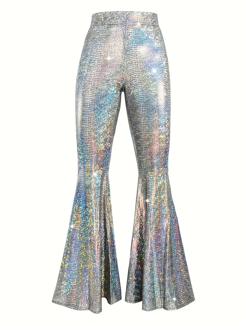Wijdere feest broek met holografische afwerking