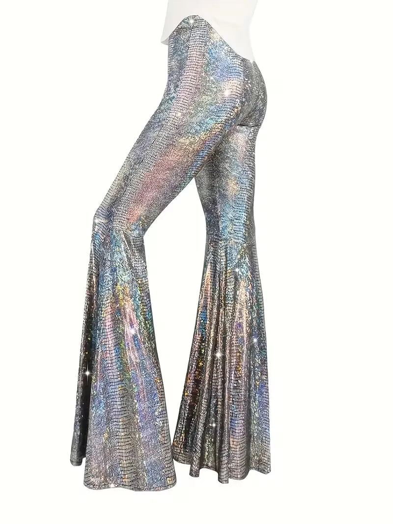 Wijdere feest broek met holografische afwerking