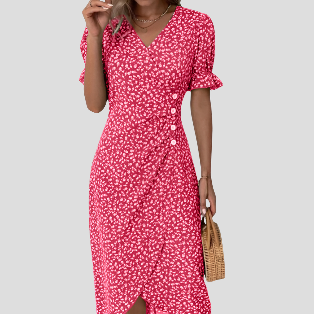 Stijlvolle Midi Jurk Met Floral Print En V-Hals Voor Dames
