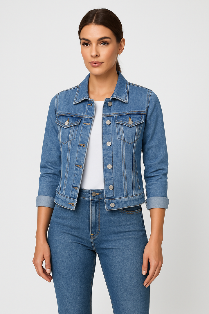 Dames Denim Jack Met Knoopsluiting En Borstzakken