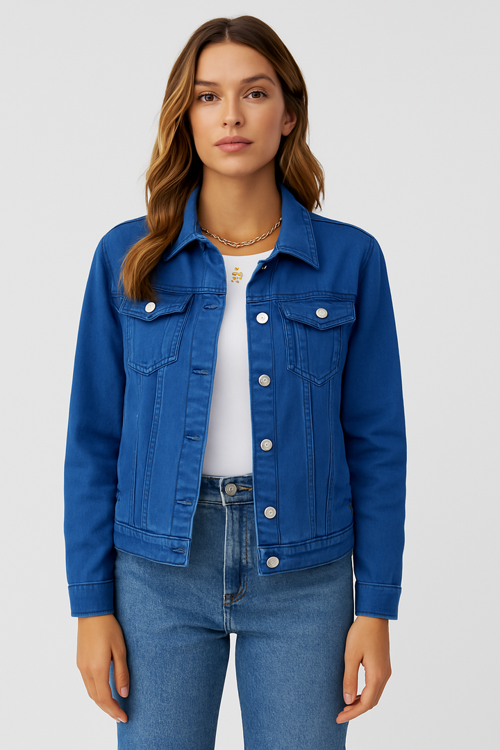 Dames Denim Jack Met Knoopsluiting En Borstzakken