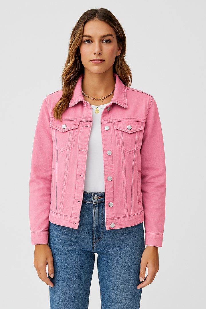 Dames Denim Jack Met Knoopsluiting En Borstzakken