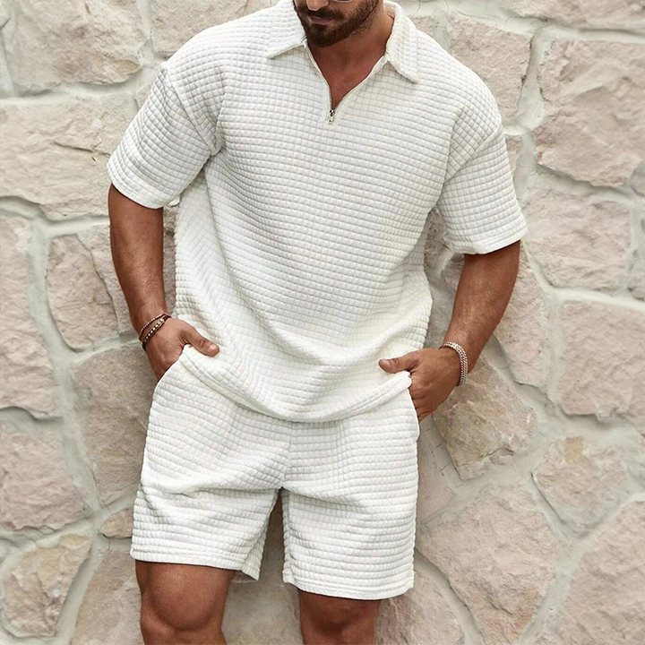 Zomer Outfit Heren | Polo Set met Wafeltextuur & Rits