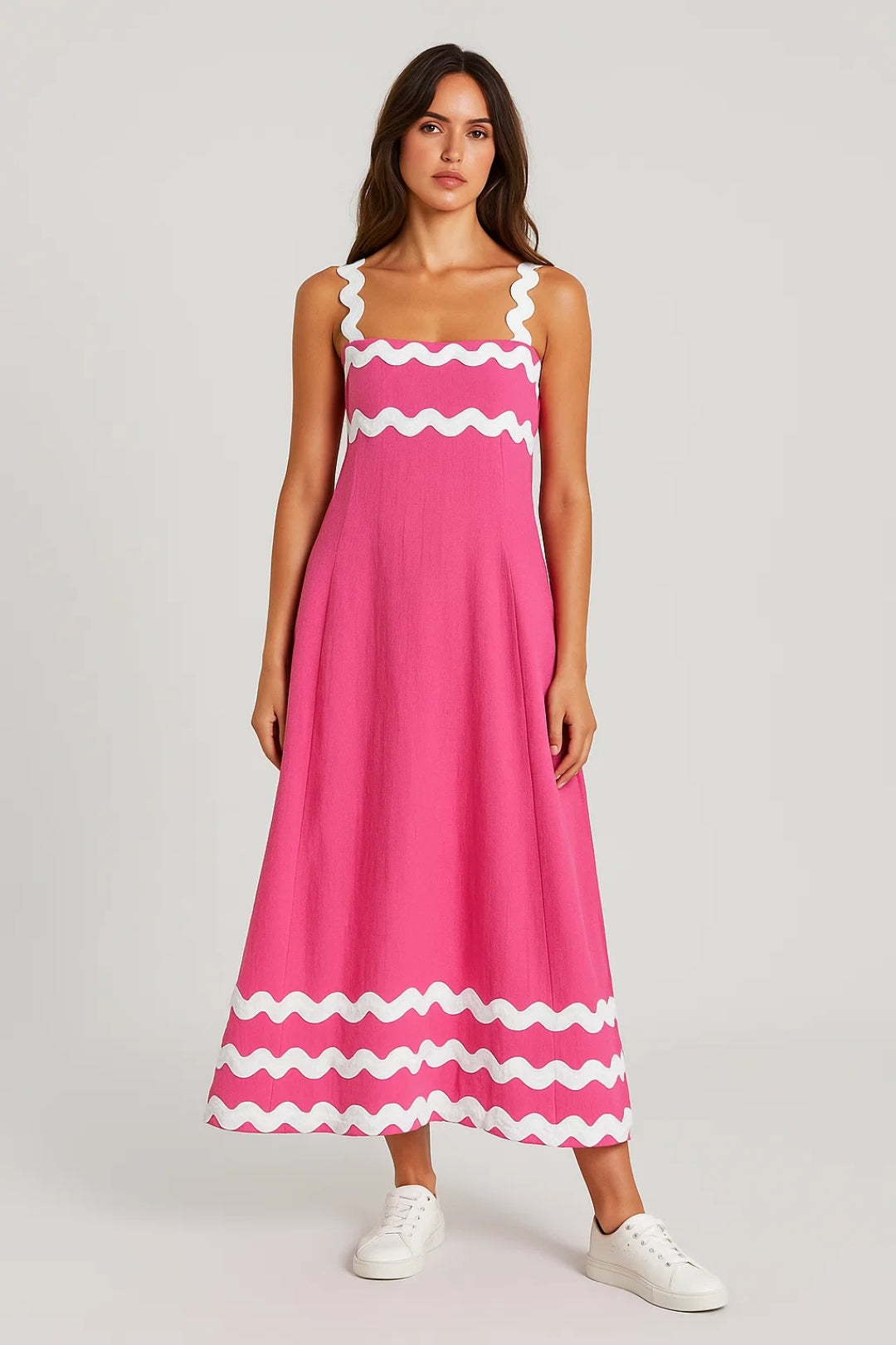 Maxi Jurk Dames - Bandjes met Golvende Bies | Zomer