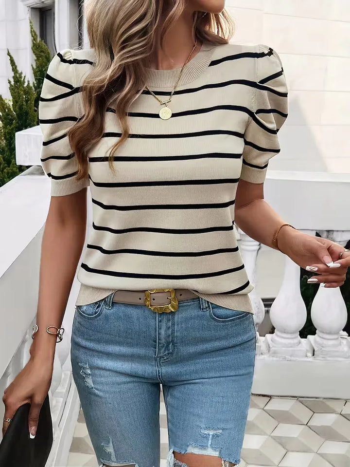 T-shirt dames met strepen en puffed sleeves