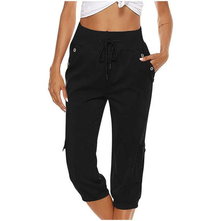 Casual Dames Capri Broek Met Trekkoord En Zakken
