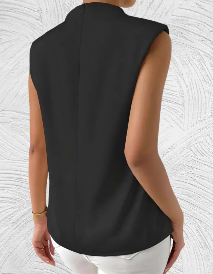 Elegante Dames Satijnen Top met Watervalhals en Mouwloos Design