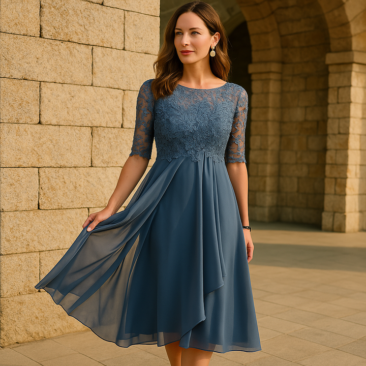 Elegante Jurk Met Halflange Mouwen Voor Avondfeesten