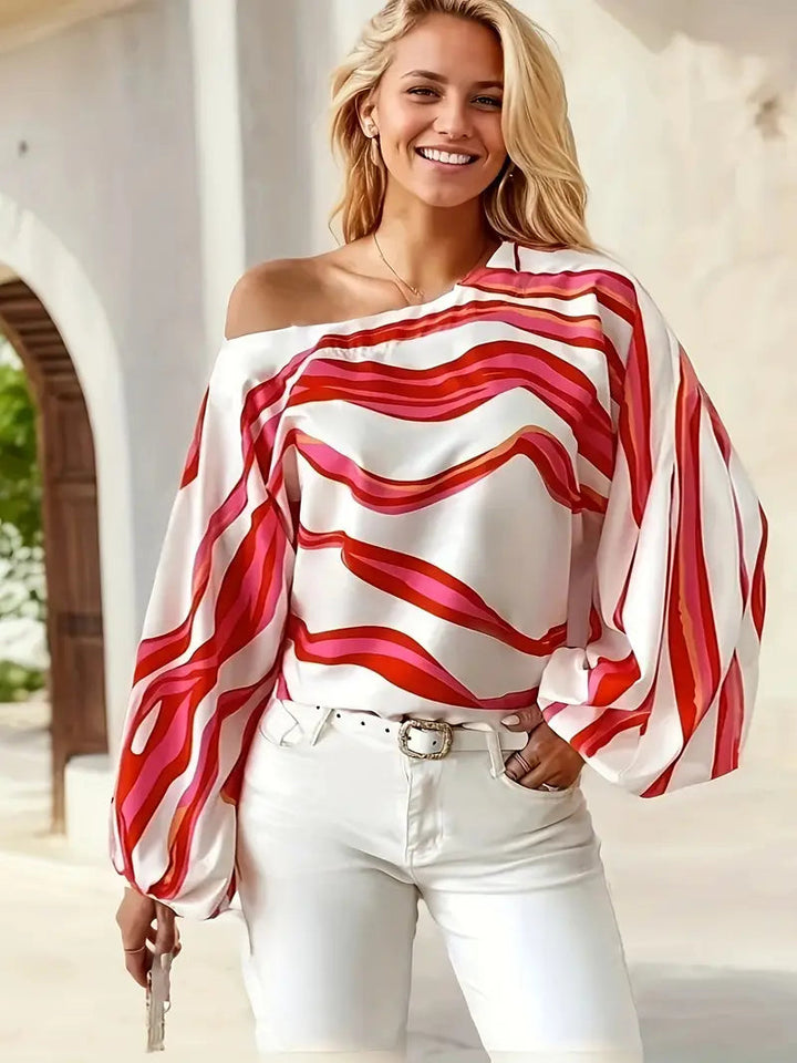 Asymmetrische Blouse Dames Één Schouder Ballonmouwen