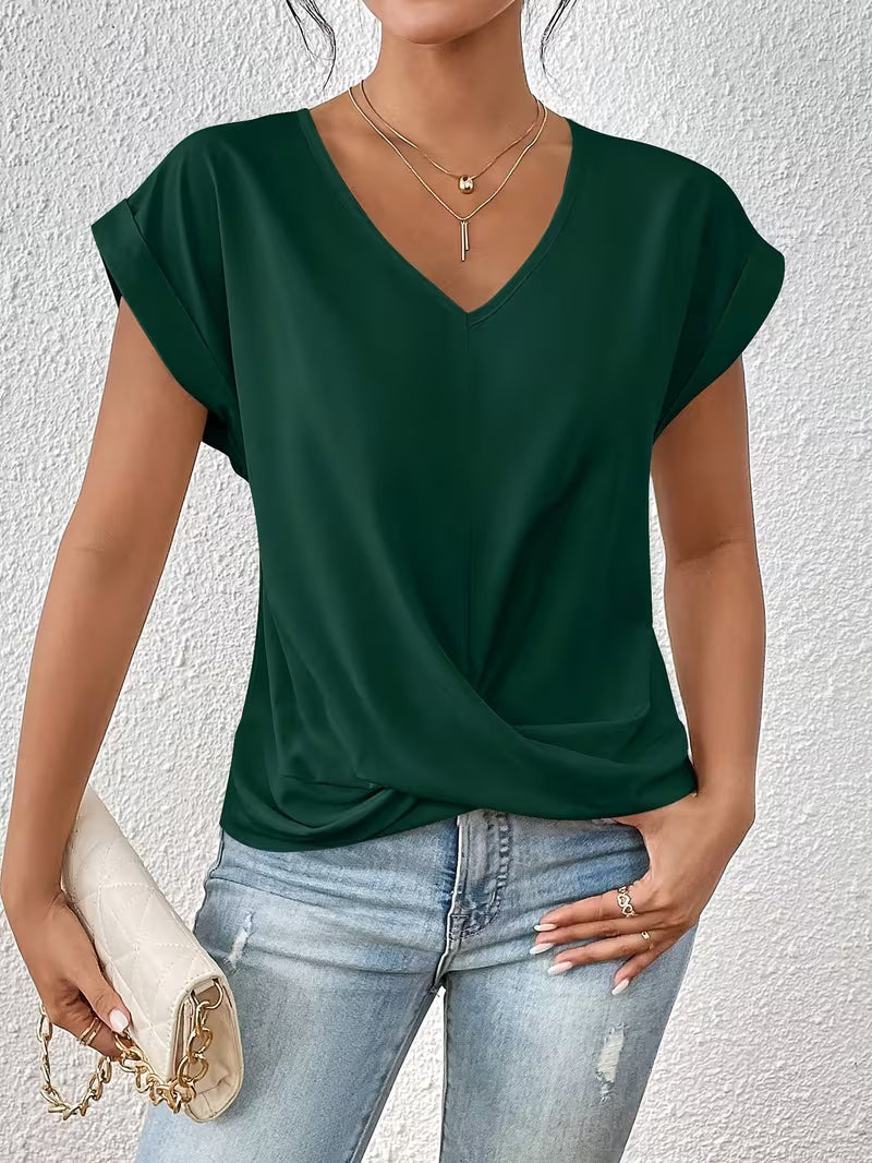 Elegante Top Met V Hals En Gedraaid Detail Voor Dames