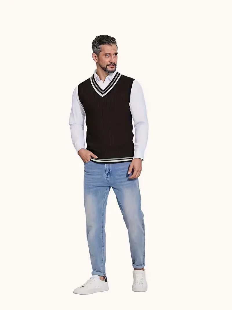Mouwloos gebreid vest met V-hals